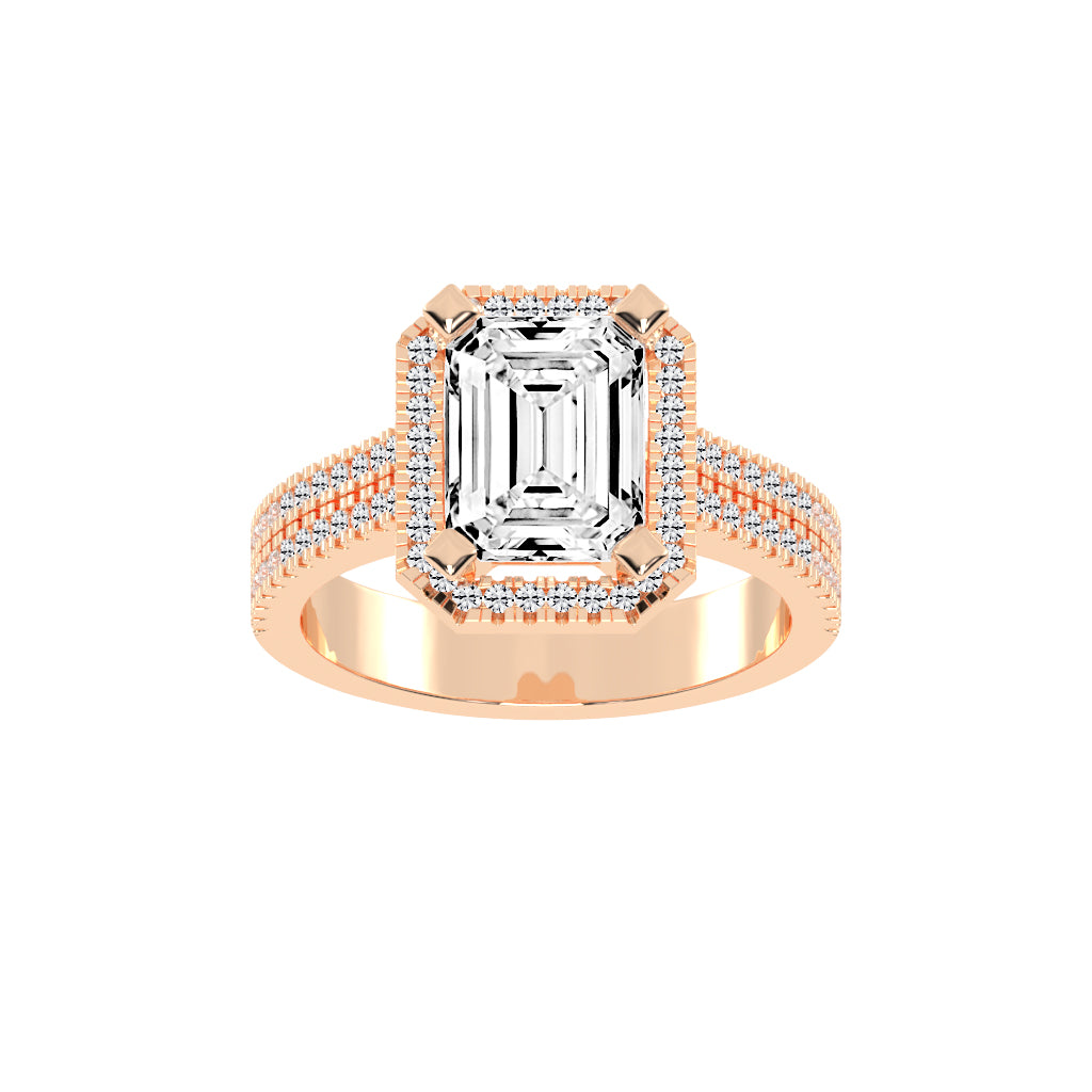 Halindrax Emerald Cut Halo Lab Diamond Ring