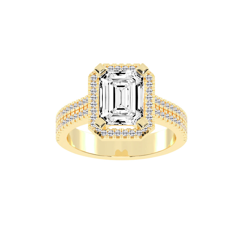 Halindrax Emerald Cut Halo Lab Diamond Ring