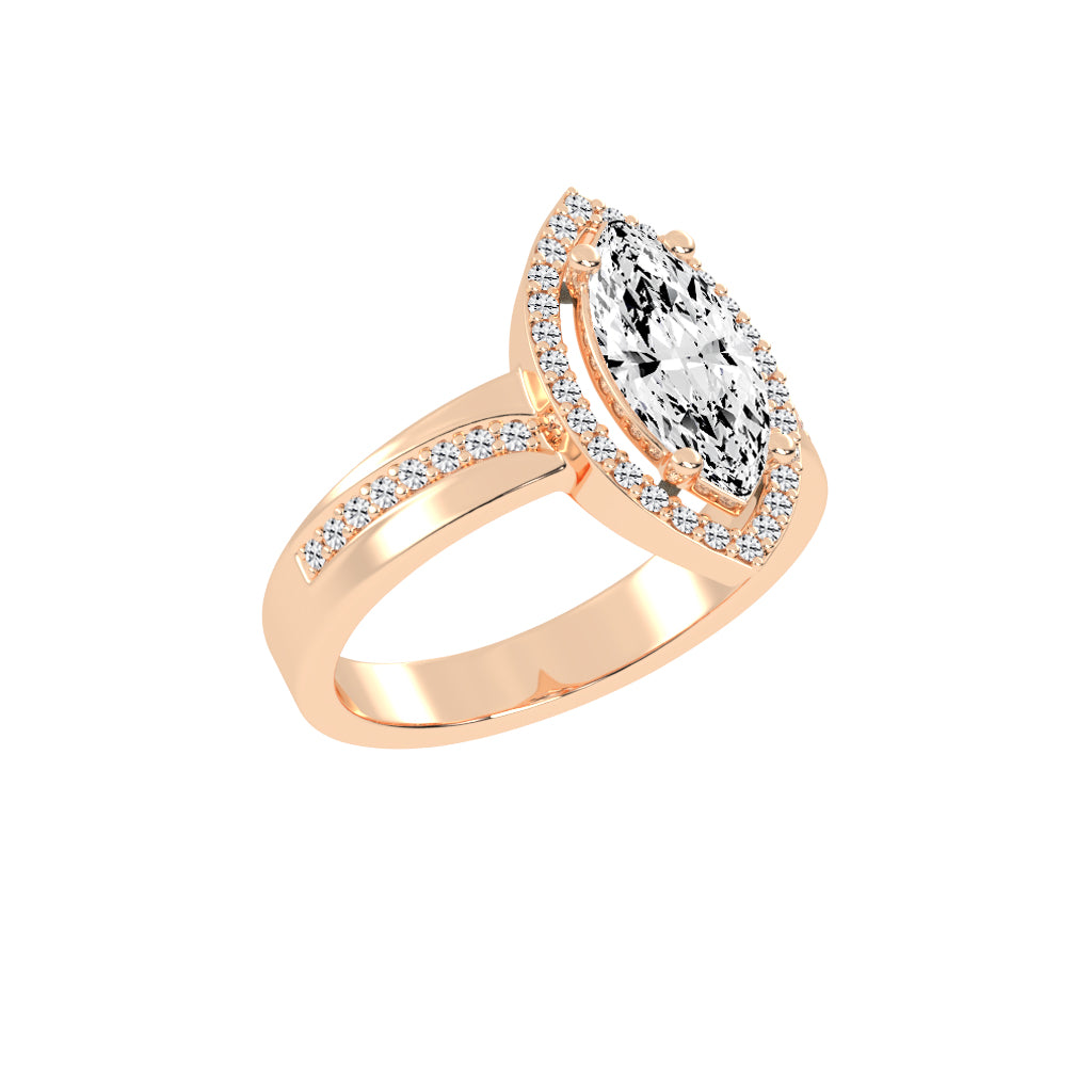 Haliana Marquise Four Prong Halo Lab Diamond Ring