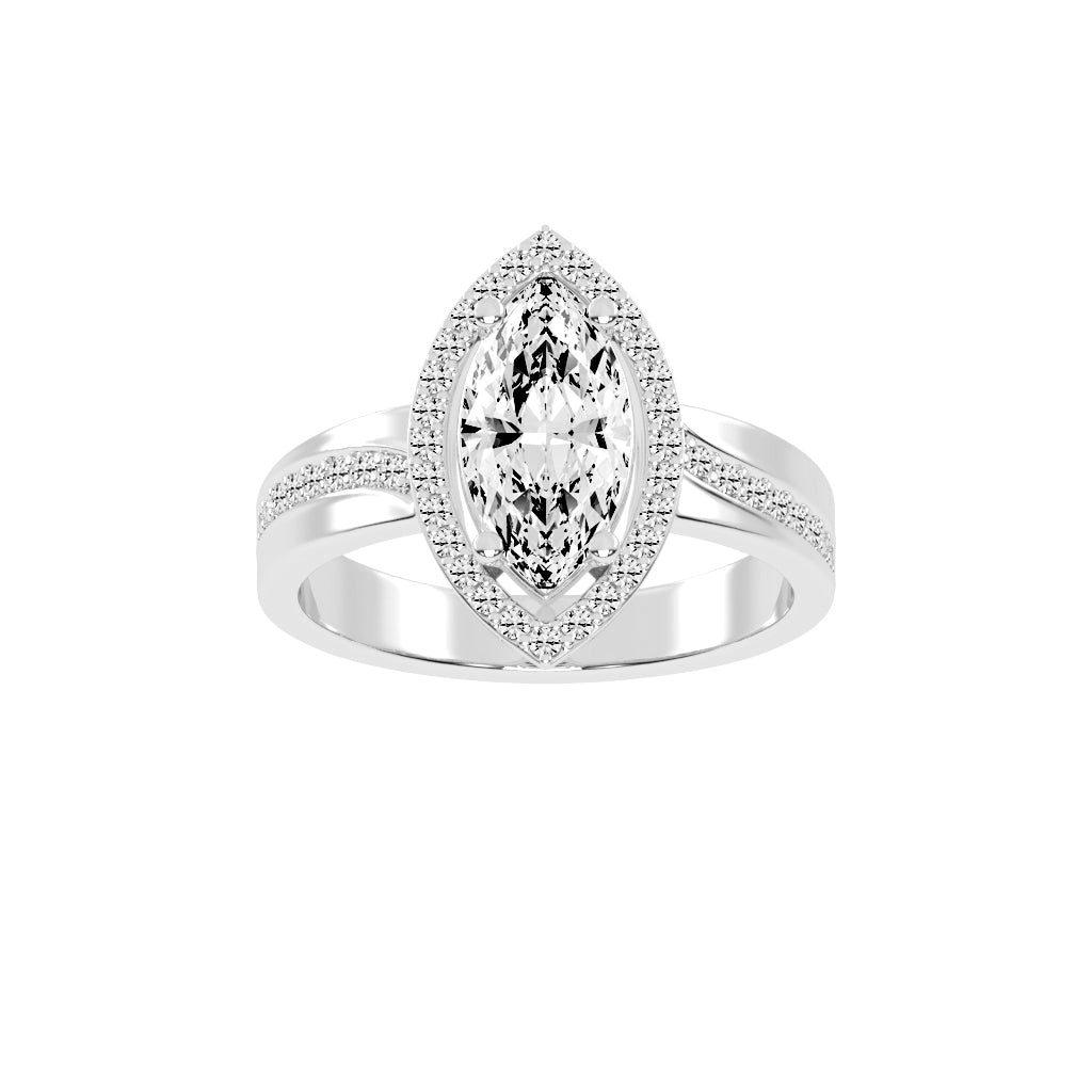 Haliana Marquise Four Prong Halo Lab Diamond Ring