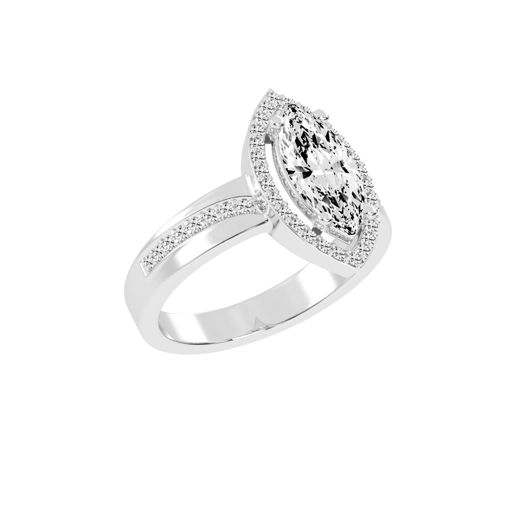 Haliana Marquise Four Prong Halo Lab Diamond Ring