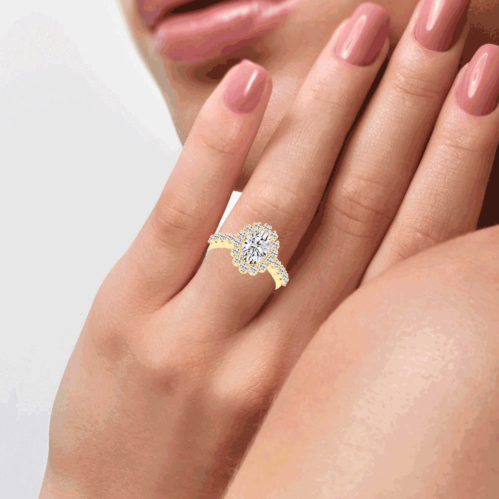Halovia Four Prong Oval Cut Halo Lab Diamond Ring