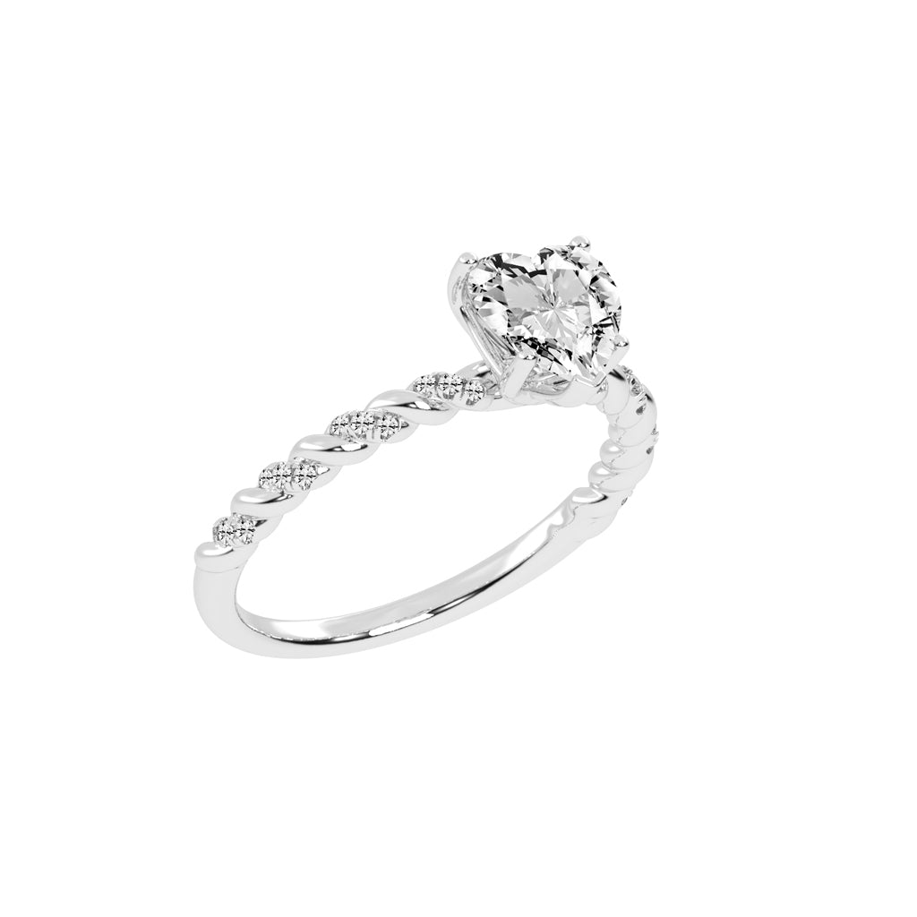 Sideriva Braided Heart Shape Side Stone Lab Diamond Ring