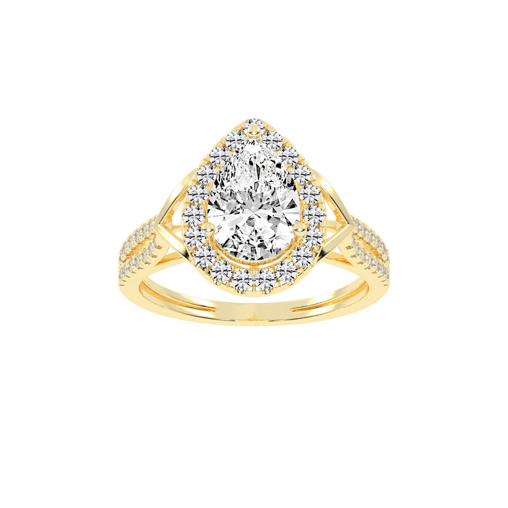 Halestira Cathedral Pear Cut Halo Lab Diamond Ring