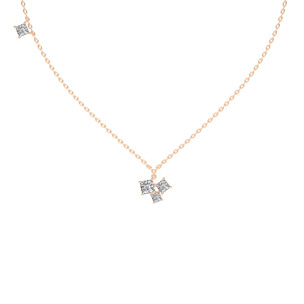 Meaira 3Ct Three Stone Princess Cut Fancy Lab Diamond Pendant