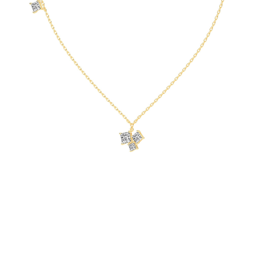 Meaira 3Ct Three Stone Princess Cut Fancy Lab Diamond Pendant