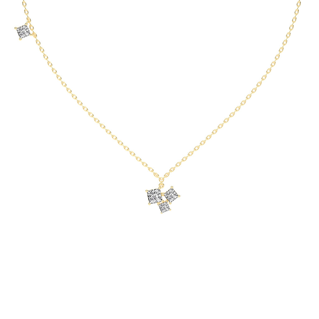 Meaira 3Ct Three Stone Princess Cut Fancy Lab Diamond Pendant