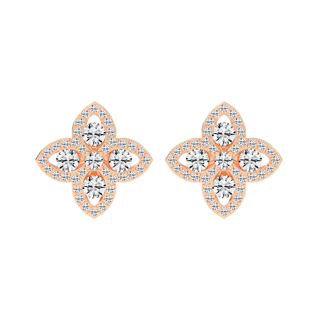 1Ct Round Shape, Rose Gold, Fancy Studs Earrings