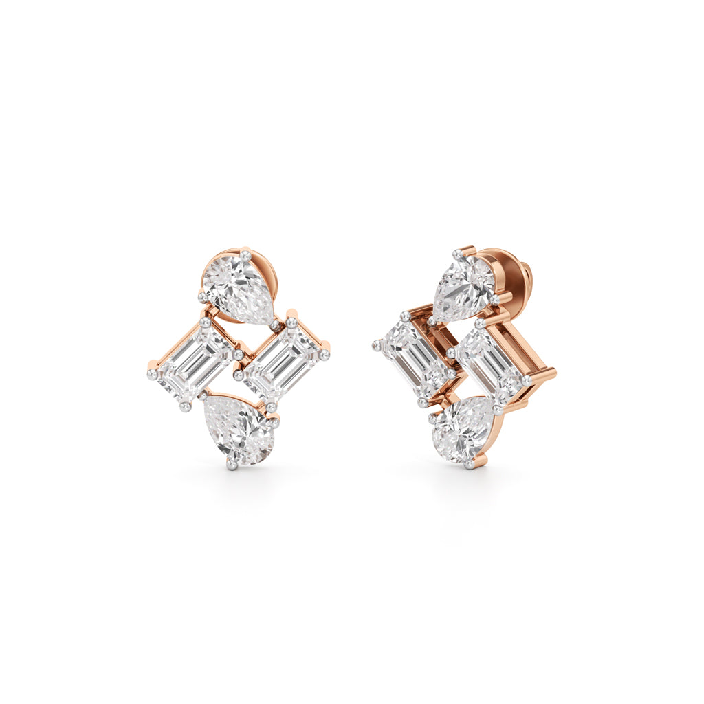 2Ct Emerald Shape Fancy Studs Earrings