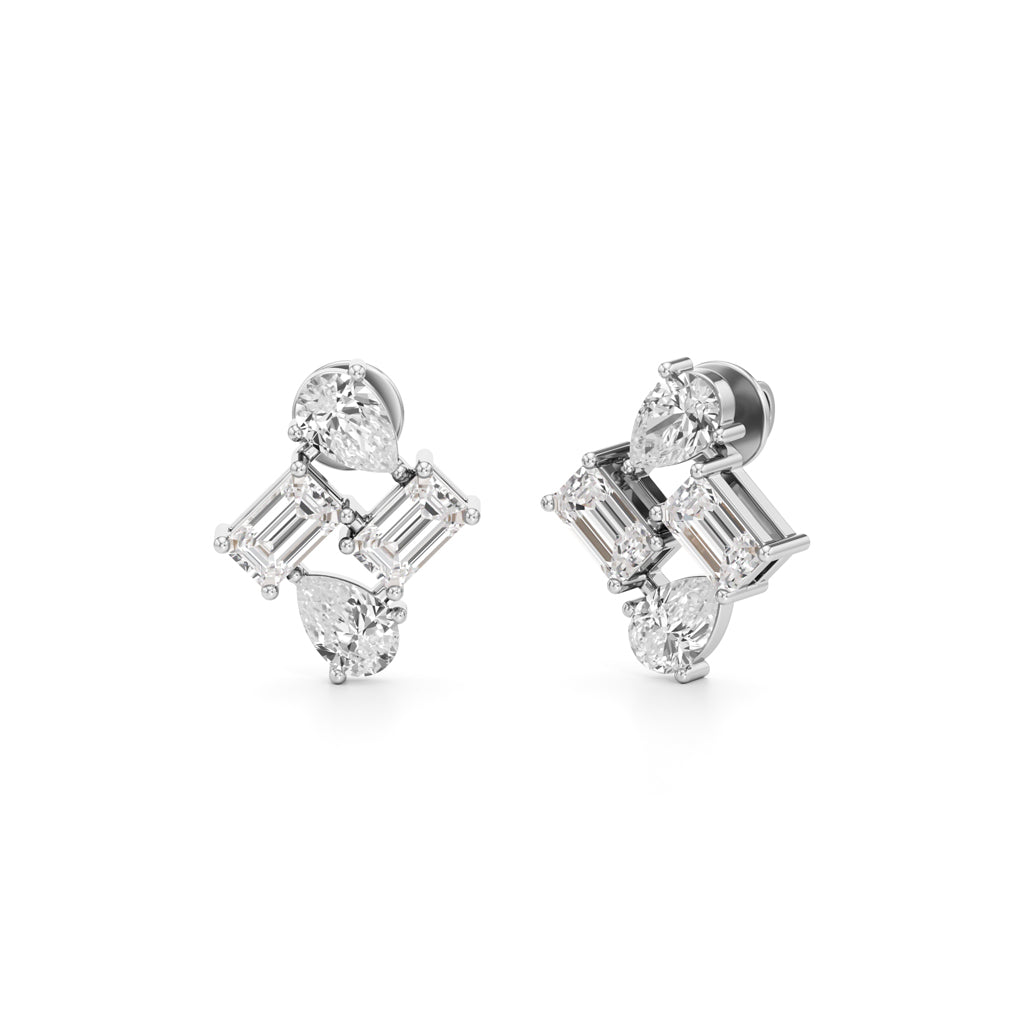 2Ct Emerald Shape Fancy Studs Earrings