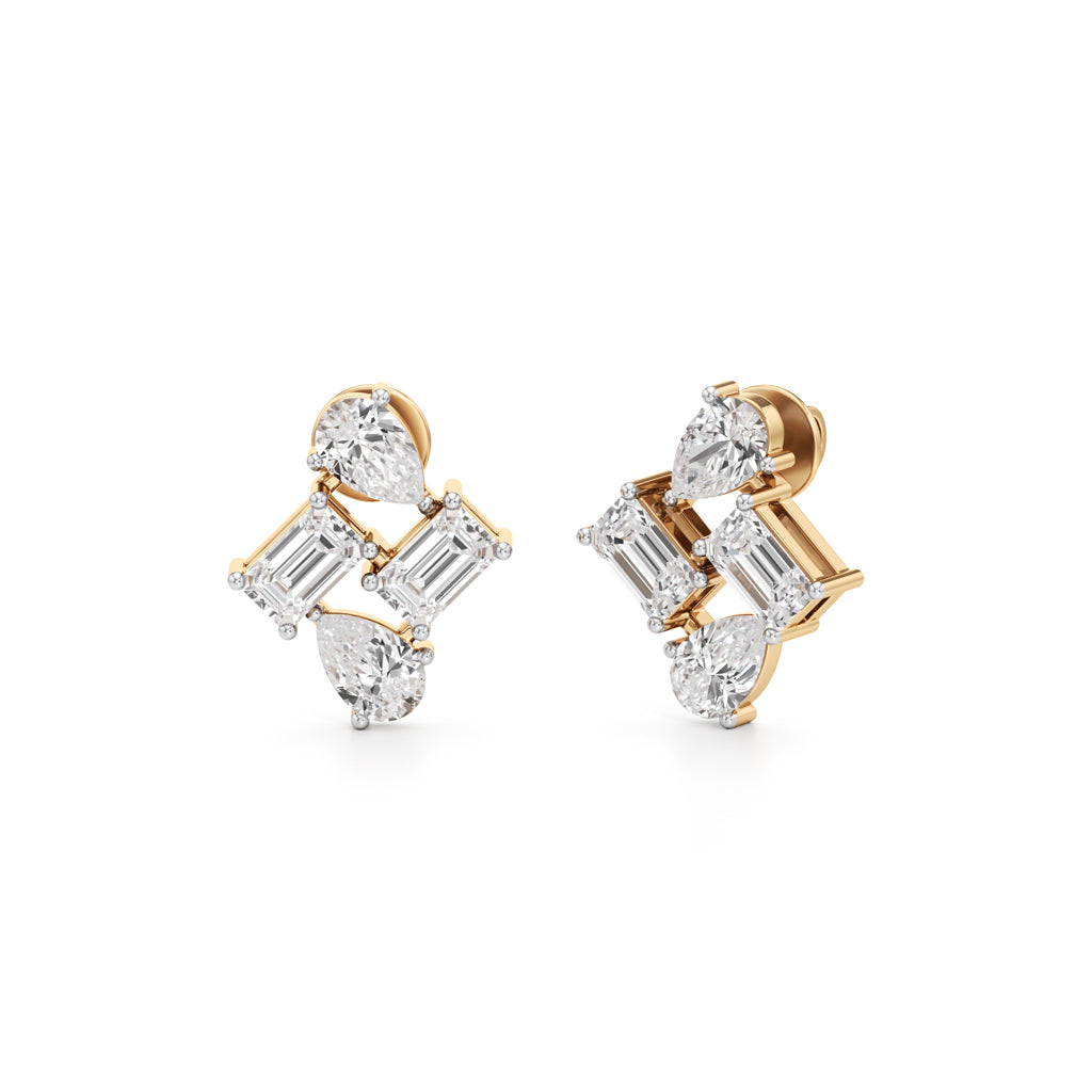 2Ct Emerald Shape Fancy Studs Earrings