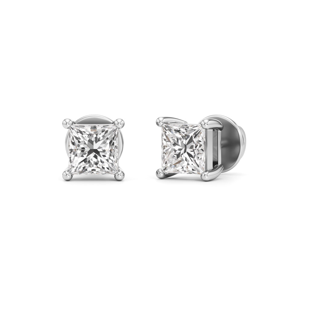 1.5Ct Princess Shape Solitaire Studs Earrings