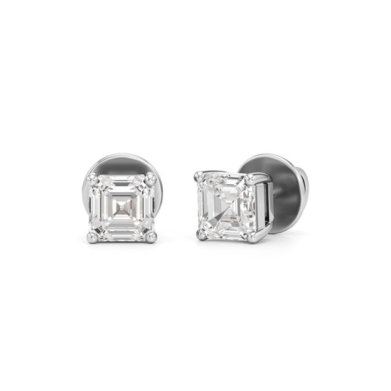 1Ct Asscher Shape Solitaire Studs Earrings