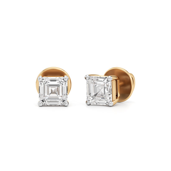 1Ct Asscher Shape Solitaire Studs Earrings