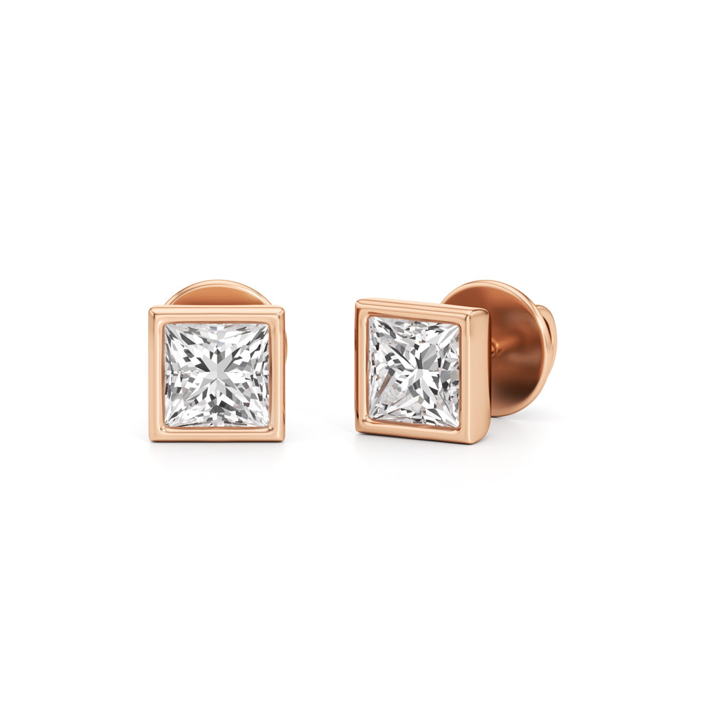 1Ct Princess Shape Solitaire Studs Earrings