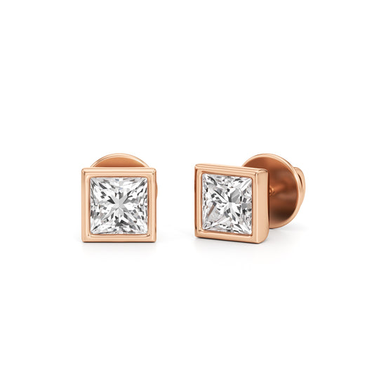 1Ct Princess Shape Solitaire Studs Earrings