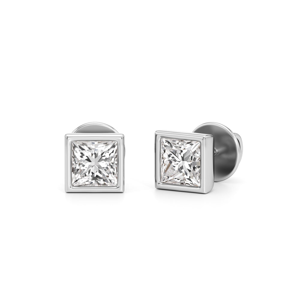 1Ct Princess Shape Solitaire Studs Earrings