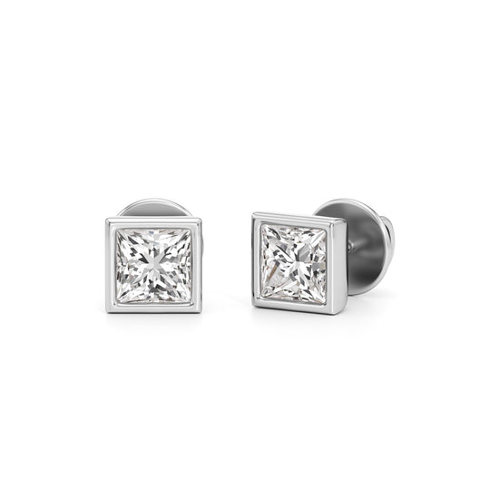 1Ct Princess Shape Solitaire Studs Earrings