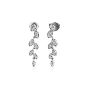 Golden Leaf Cascade Diamond Dangle Earrings
