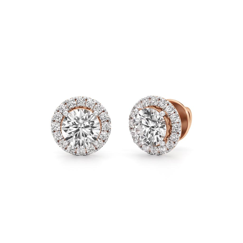 1.25Ct Round Shape Halo Studs Earrings