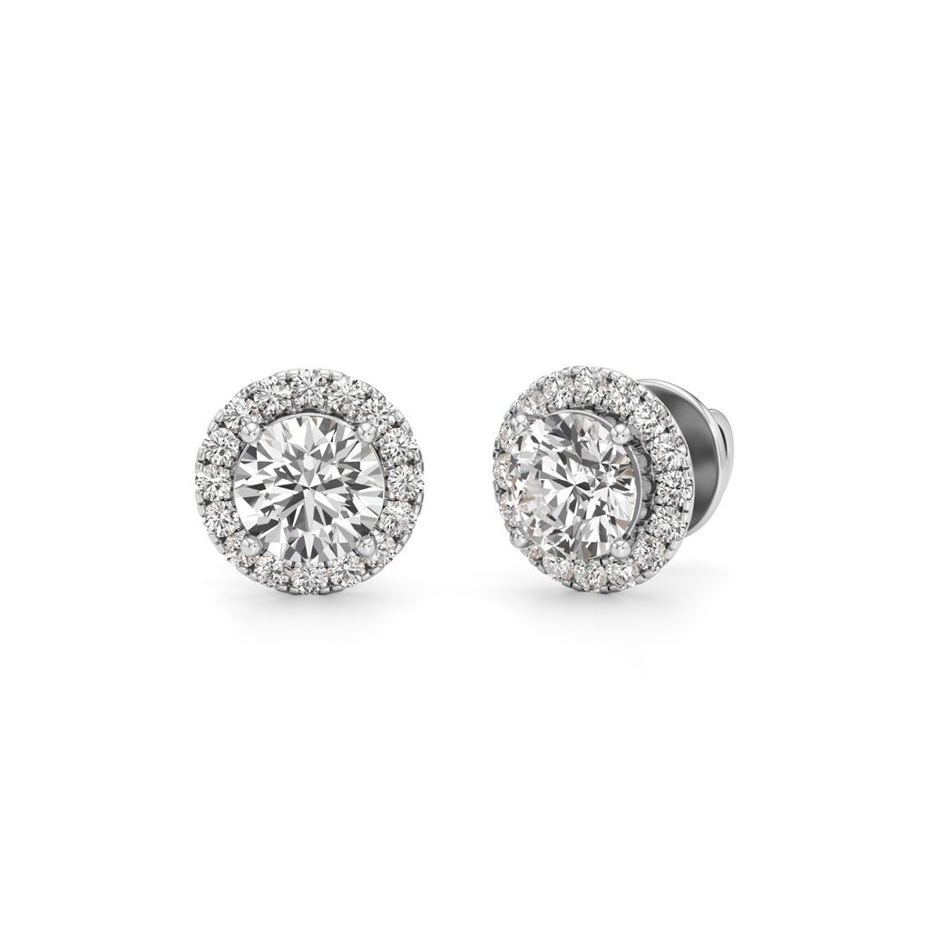 1.25Ct Round Shape Halo Studs Earrings