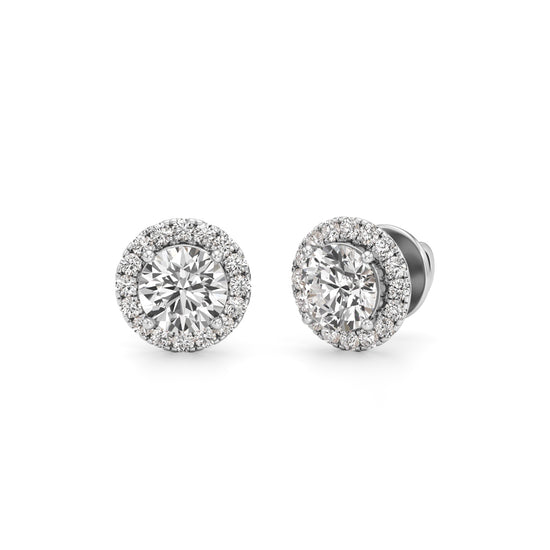 1.25Ct Round Shape Halo Studs Earrings