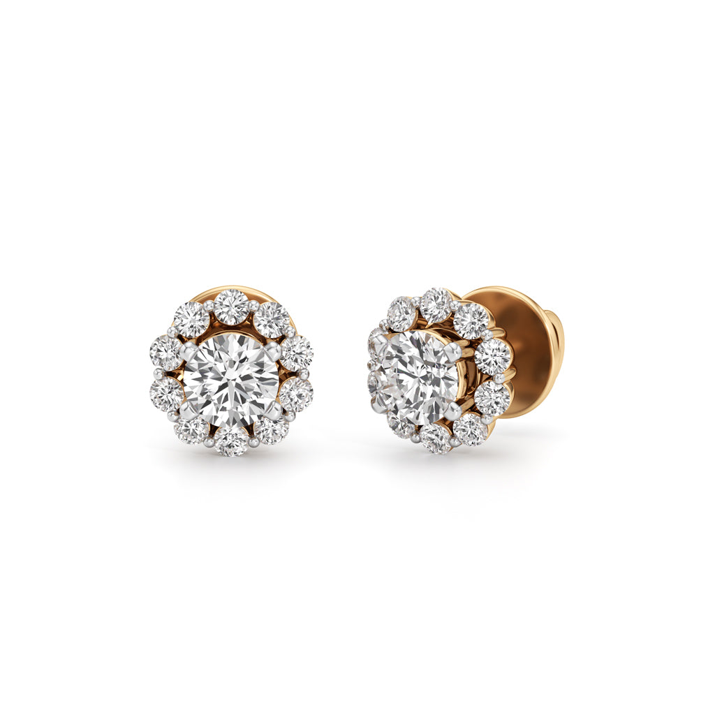 0.75Ct Round Shape Halo Studs Earrings