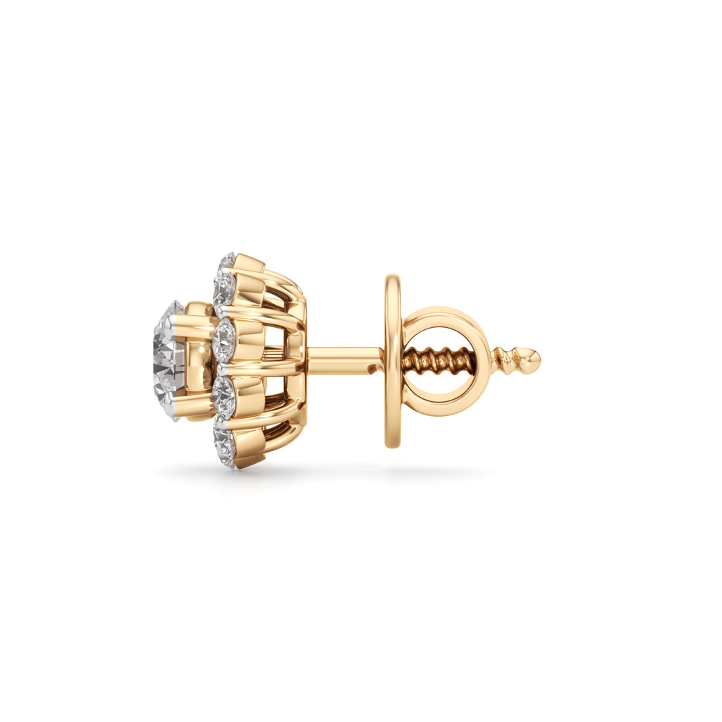 0.75Ct Round Shape Halo Studs Earrings