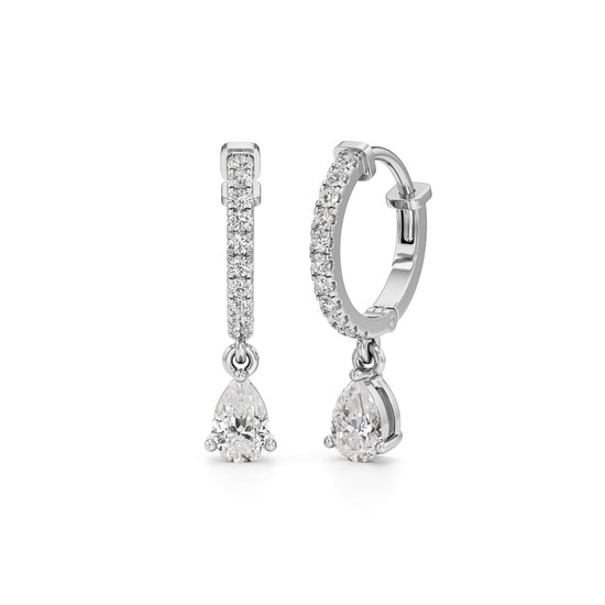 1Ct Pear Shape,,Hoops Earrings