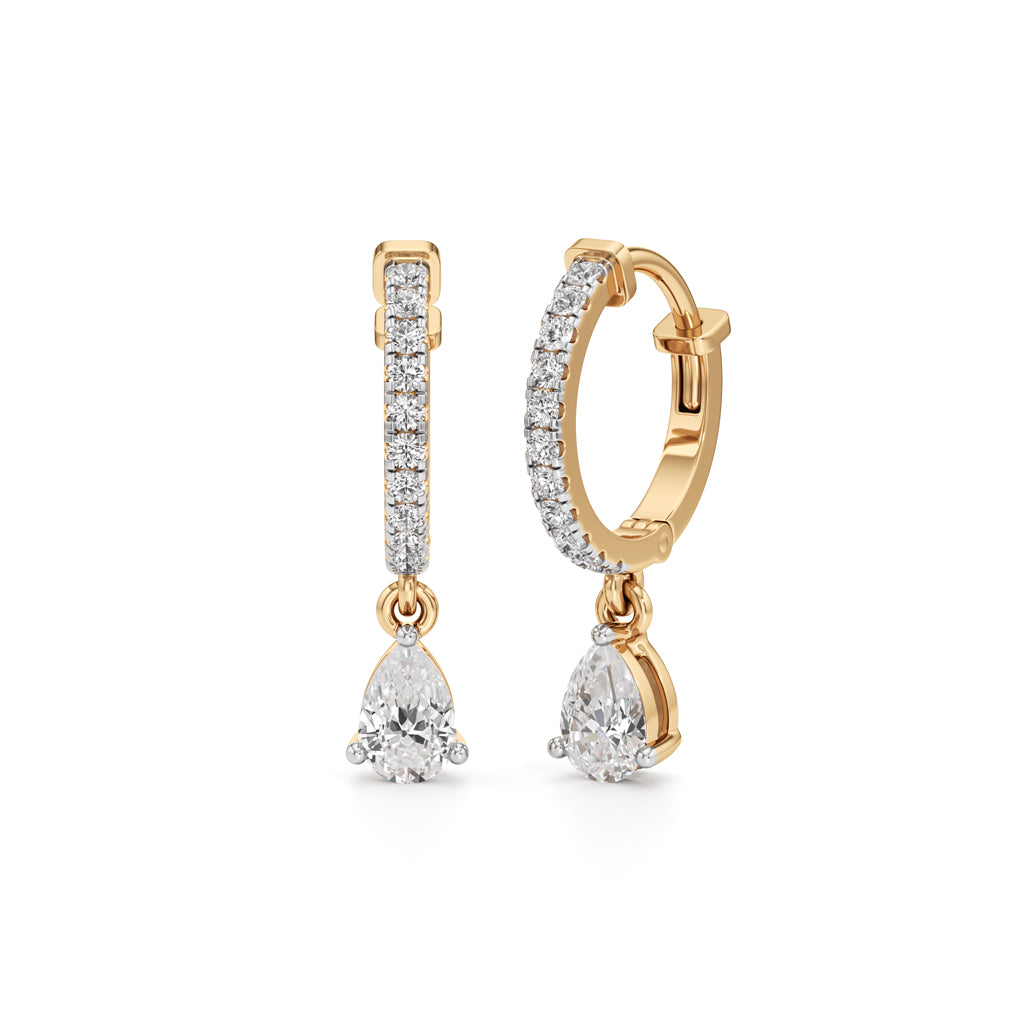 1Ct Pear Shape,,Hoops Earrings