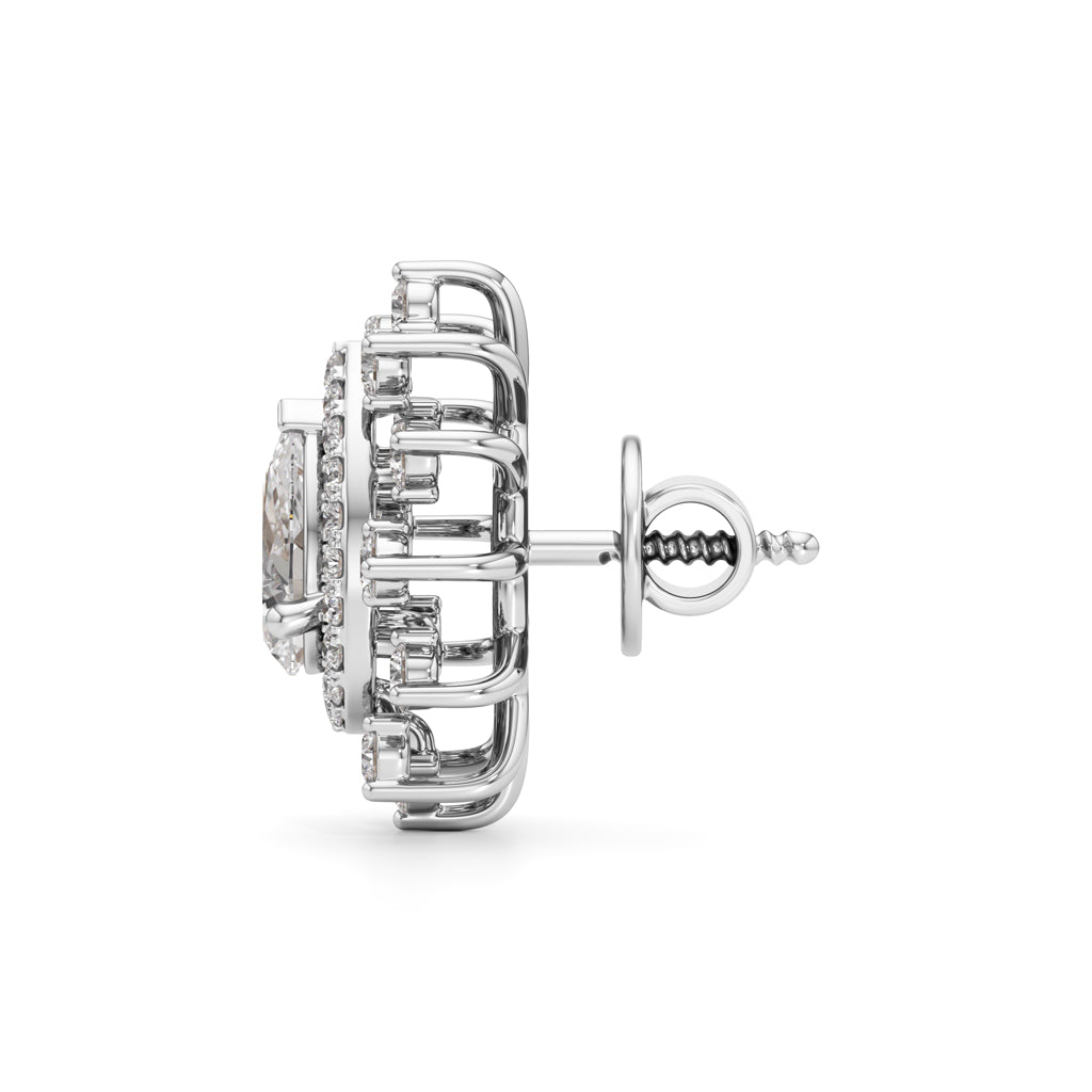 1.50Ct Pear Shape Halo Studs Earrings