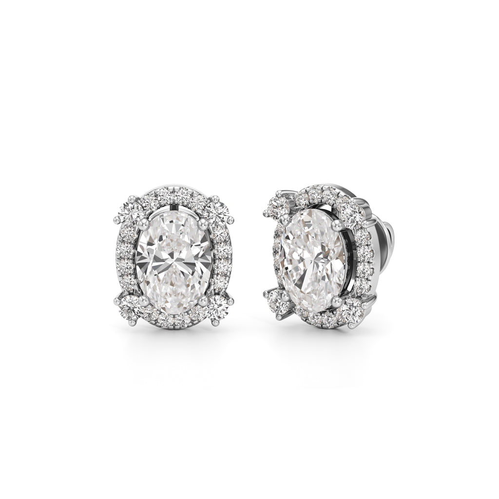 3.75Ct Oval Shape Halo Studs Earrings