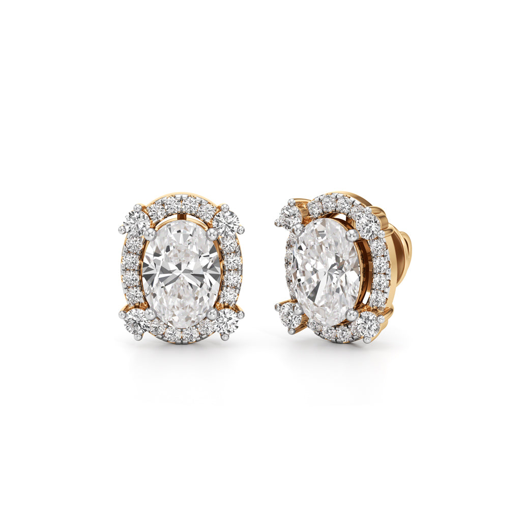 3.75Ct Oval Shape Halo Studs Earrings