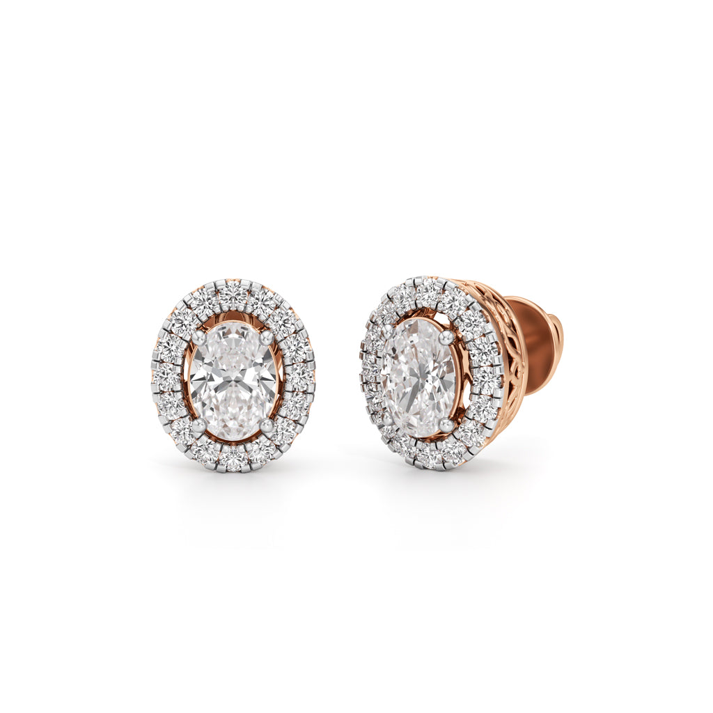 2Ct Oval Shape Halo Studs Earrings