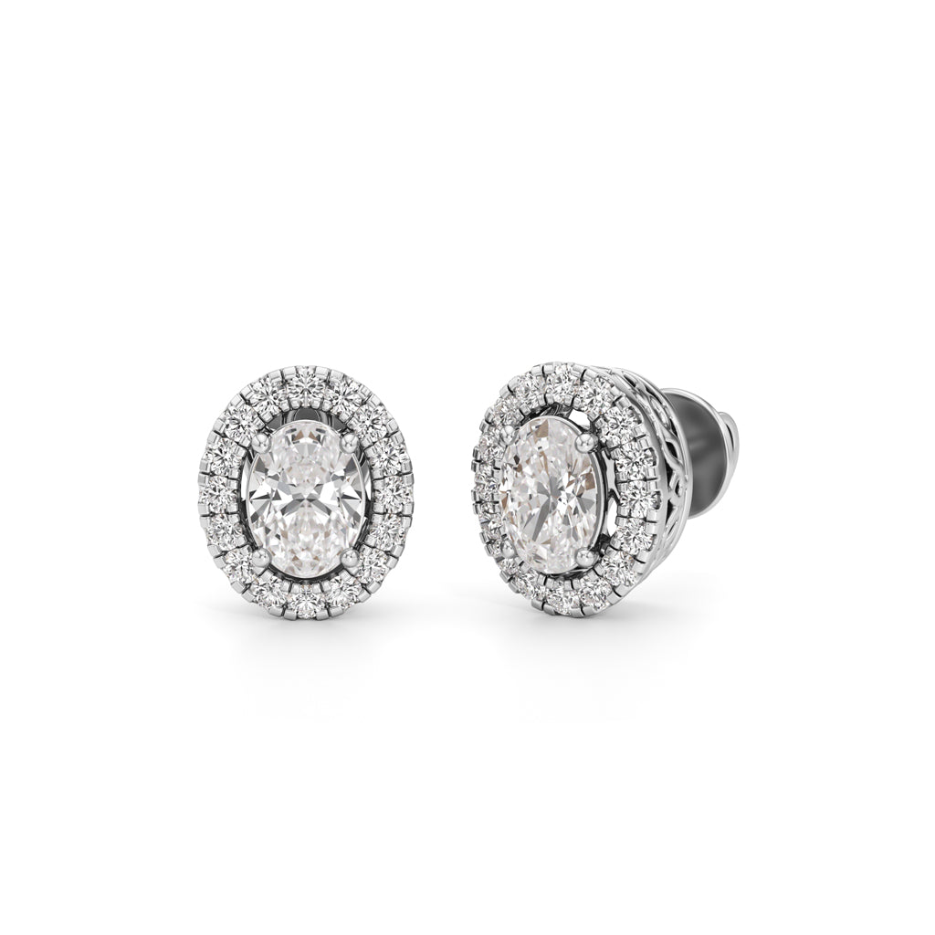 2Ct Oval Shape Halo Studs Earrings
