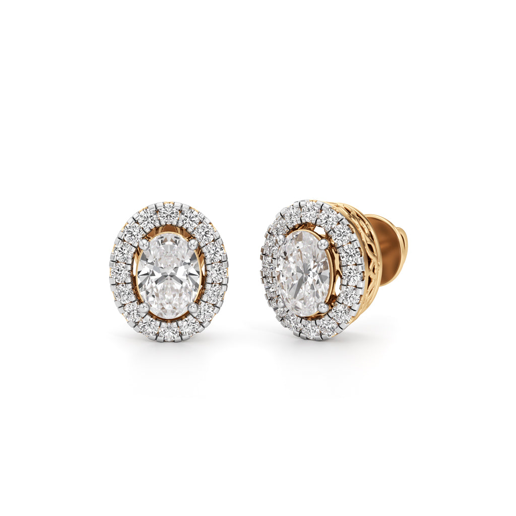 2Ct Oval Shape Halo Studs Earrings