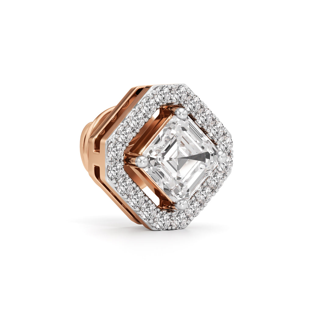 125Ct Asscher Shape Halo Studs Earrings