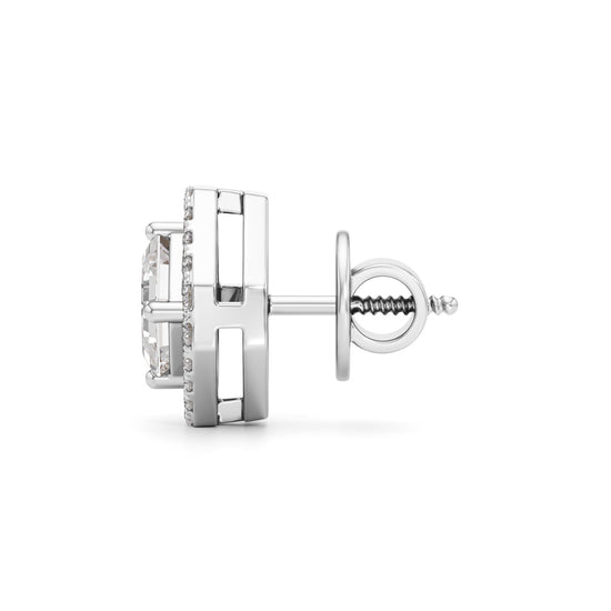 1.25Ct Asscher Shape Halo Studs Earrings