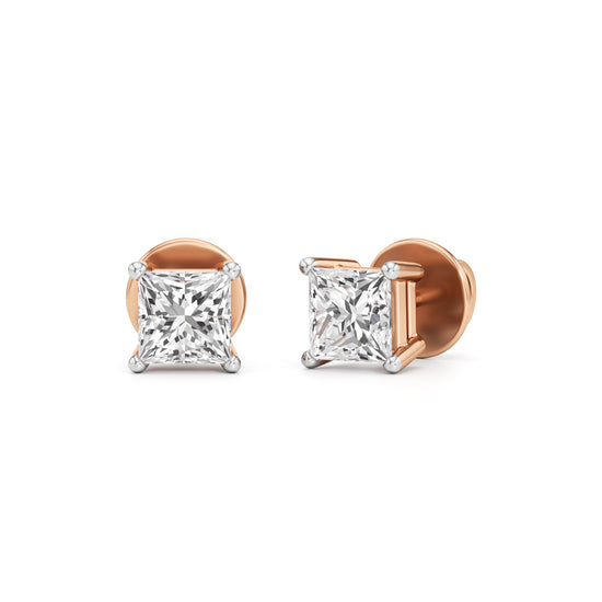 1Ct Princess Shape Solitaire Studs Earrings