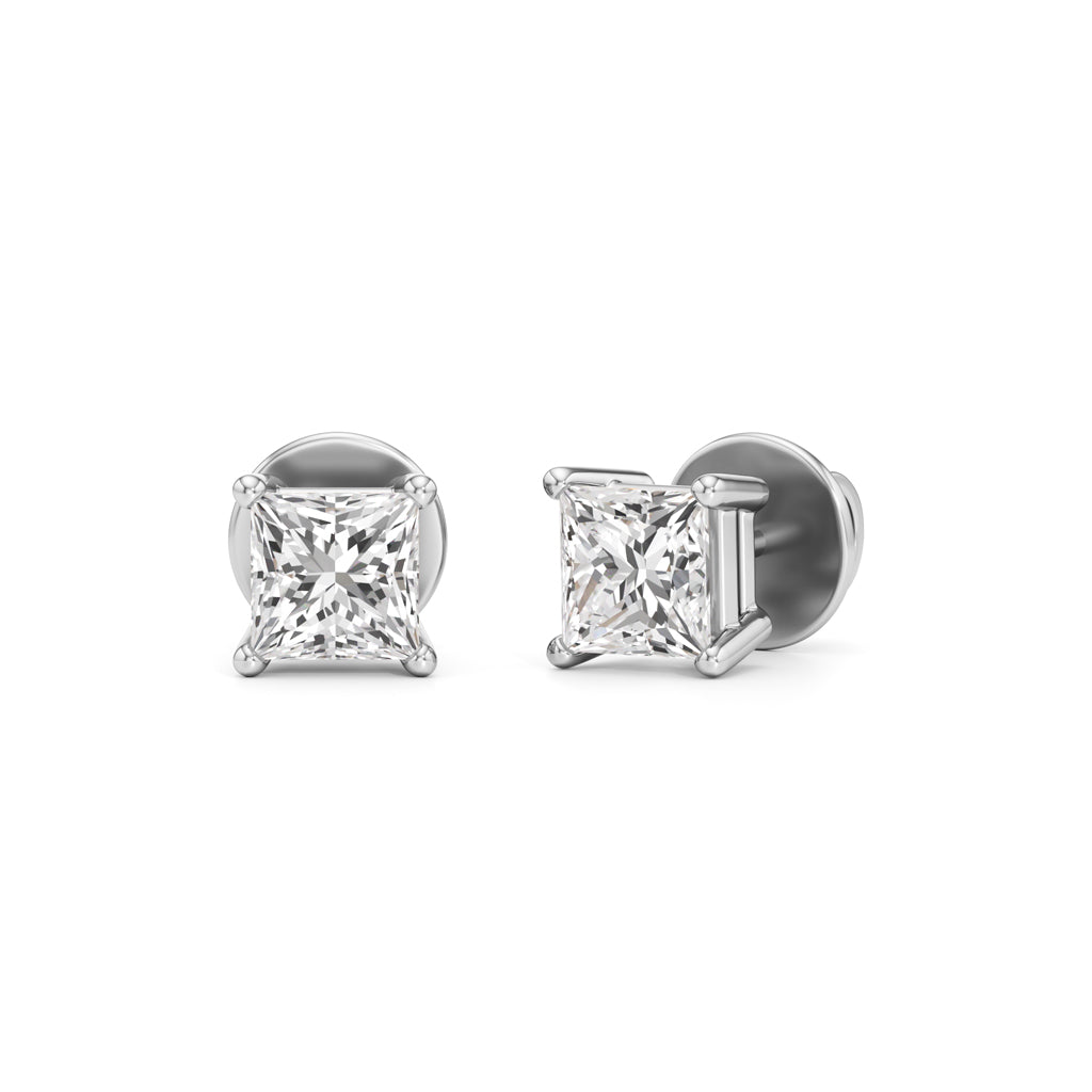 1Ct Princess Shape Solitaire Studs Earrings
