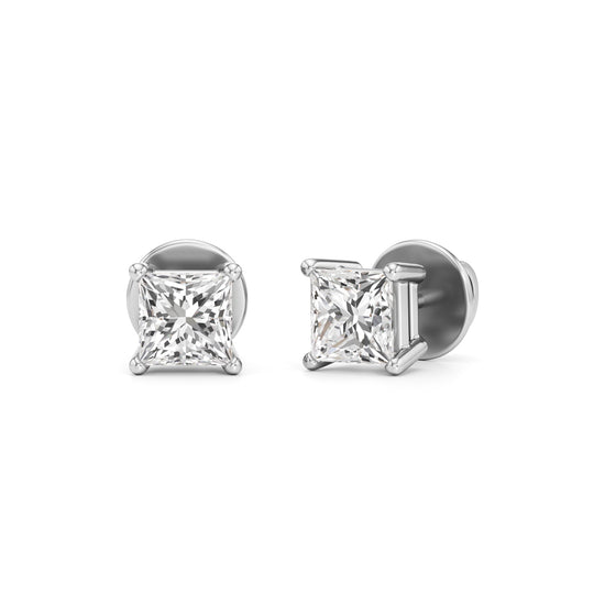 1Ct Princess Shape Solitaire Studs Earrings