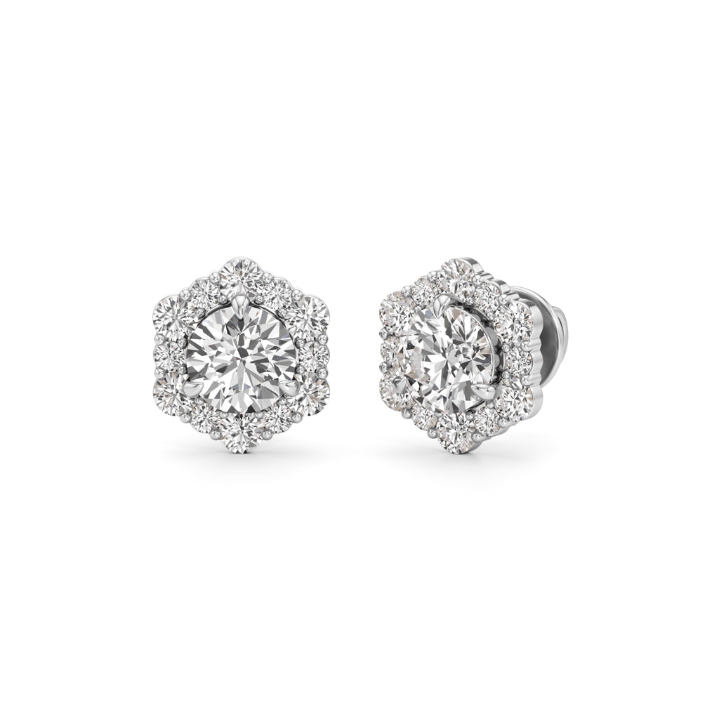 1.75Ct Round Shape Halo Studs Earrings
