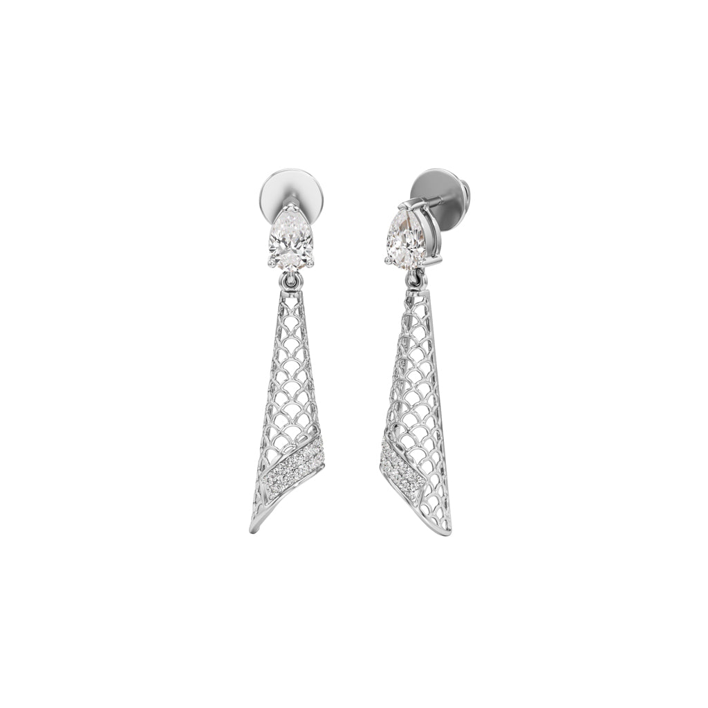 Pear Diamond Drop Earrings with Lattice and Pave Accents