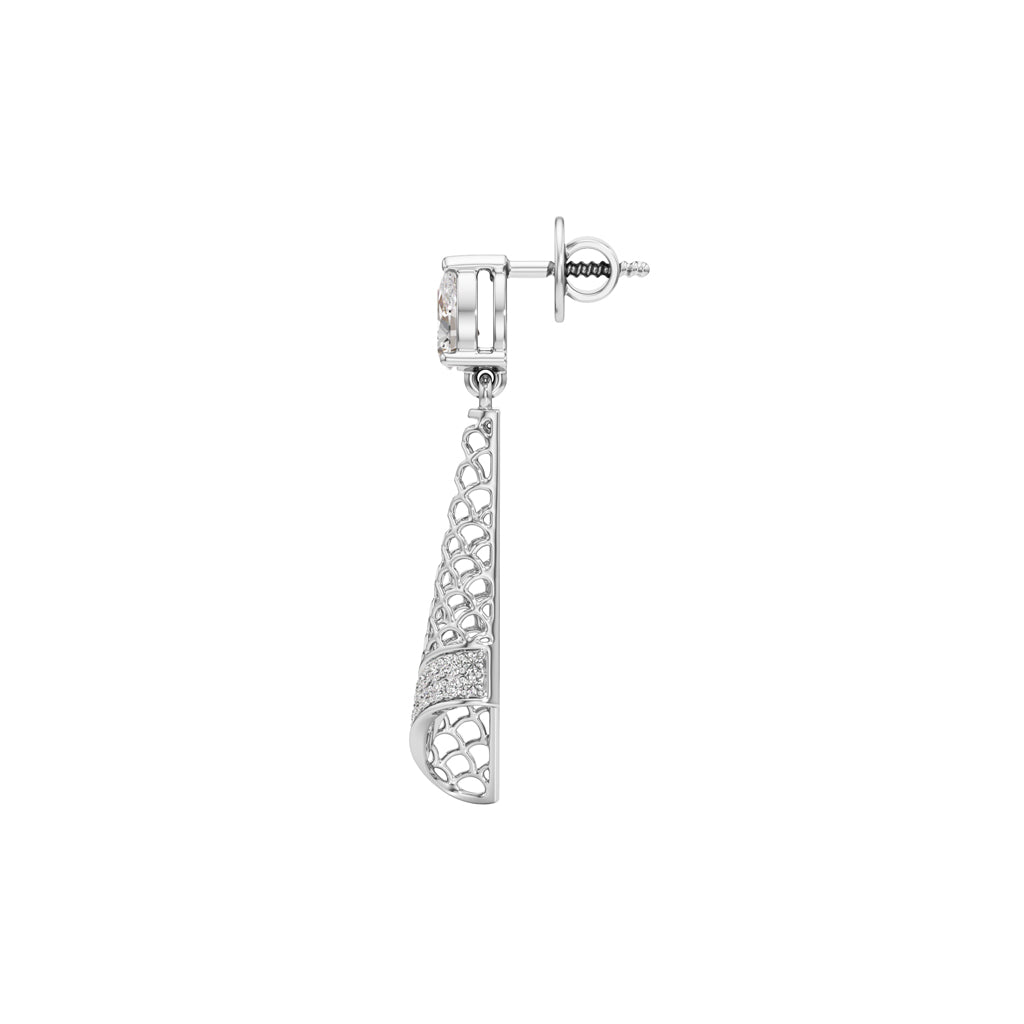 Pear Diamond Drop Earrings with Lattice and Pave Accents