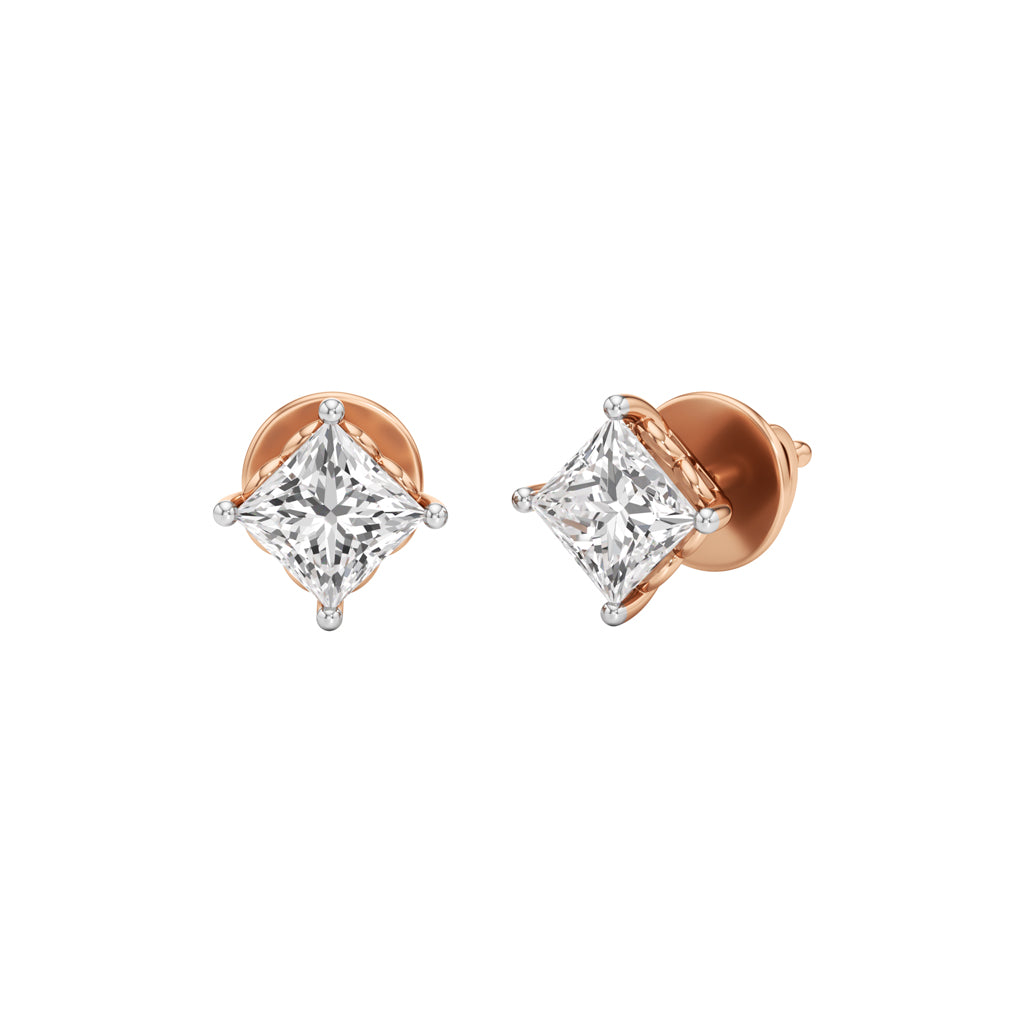 1Ct Princess Shape Solitaire Studs Earrings