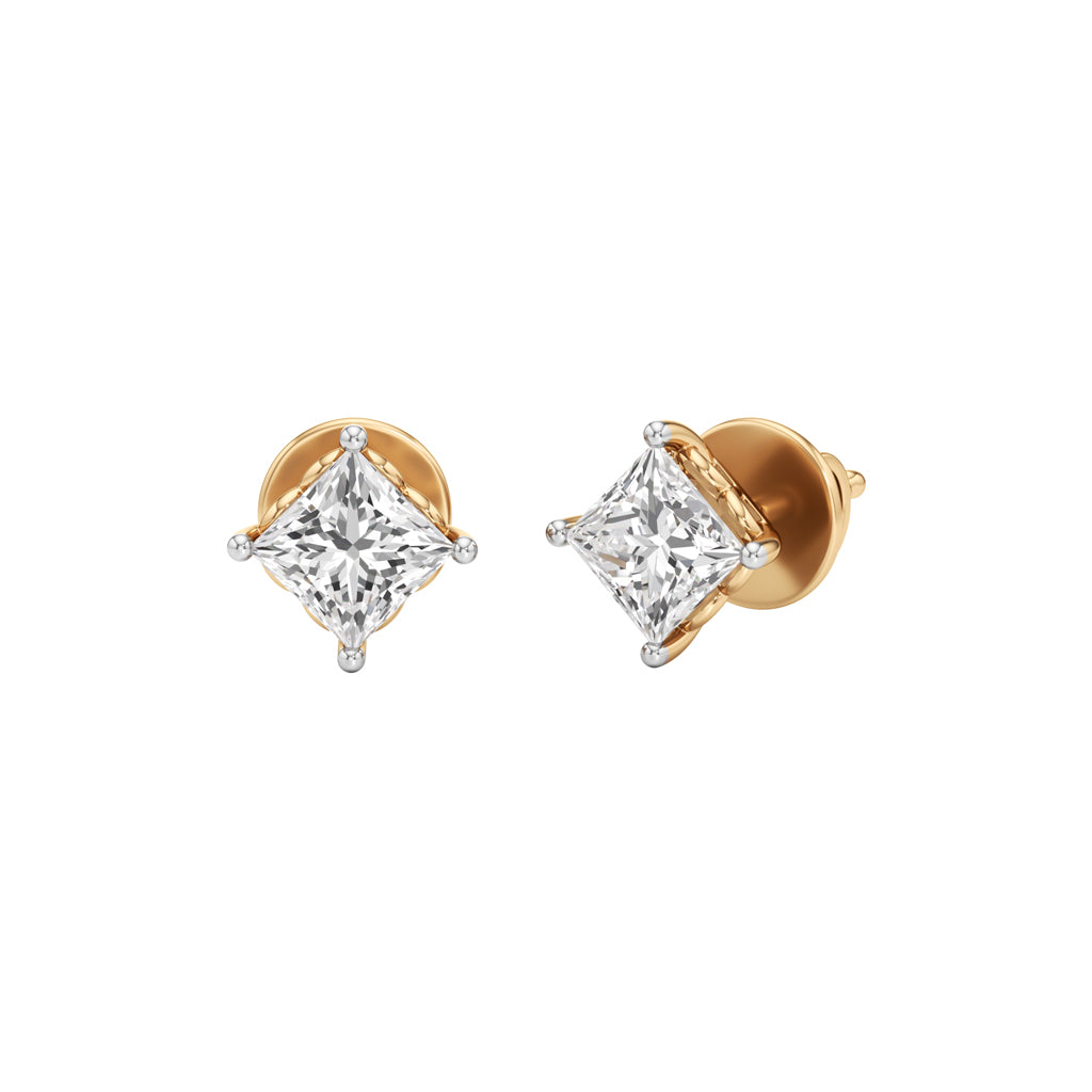 1Ct Princess Shape Solitaire Studs Earrings