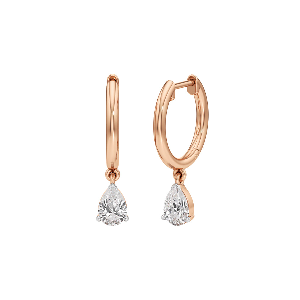 1.00Ct Pear Shape,Hoops Earrings