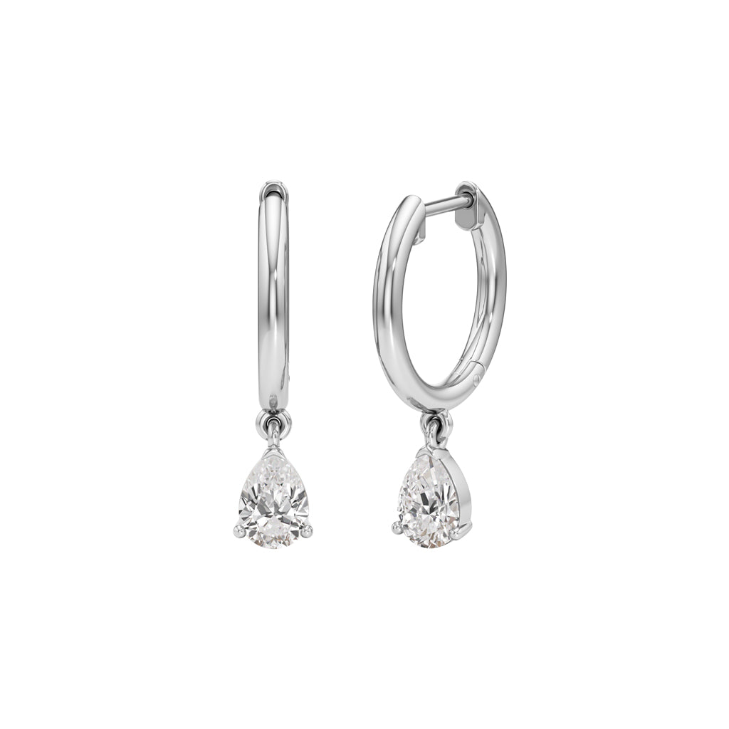 1.00Ct Pear Shape,Hoops Earrings