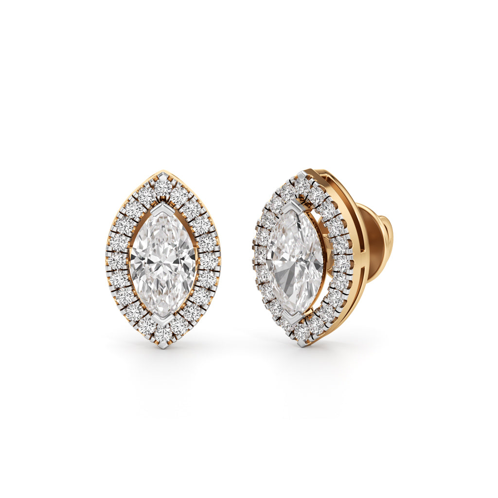 1.25Ct Halo Stud Diamond Gold Earrings