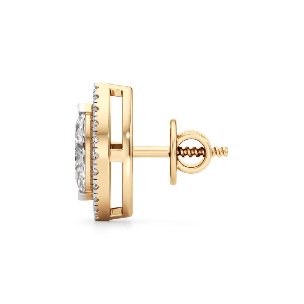 1.25Ct Halo Stud Diamond Gold Earrings